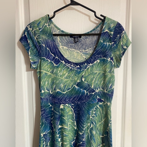 Chaps Leafy Tropical Maxi Short Sleeve Cotton Green & Blue Dress Size Small - Picture 3 of 8